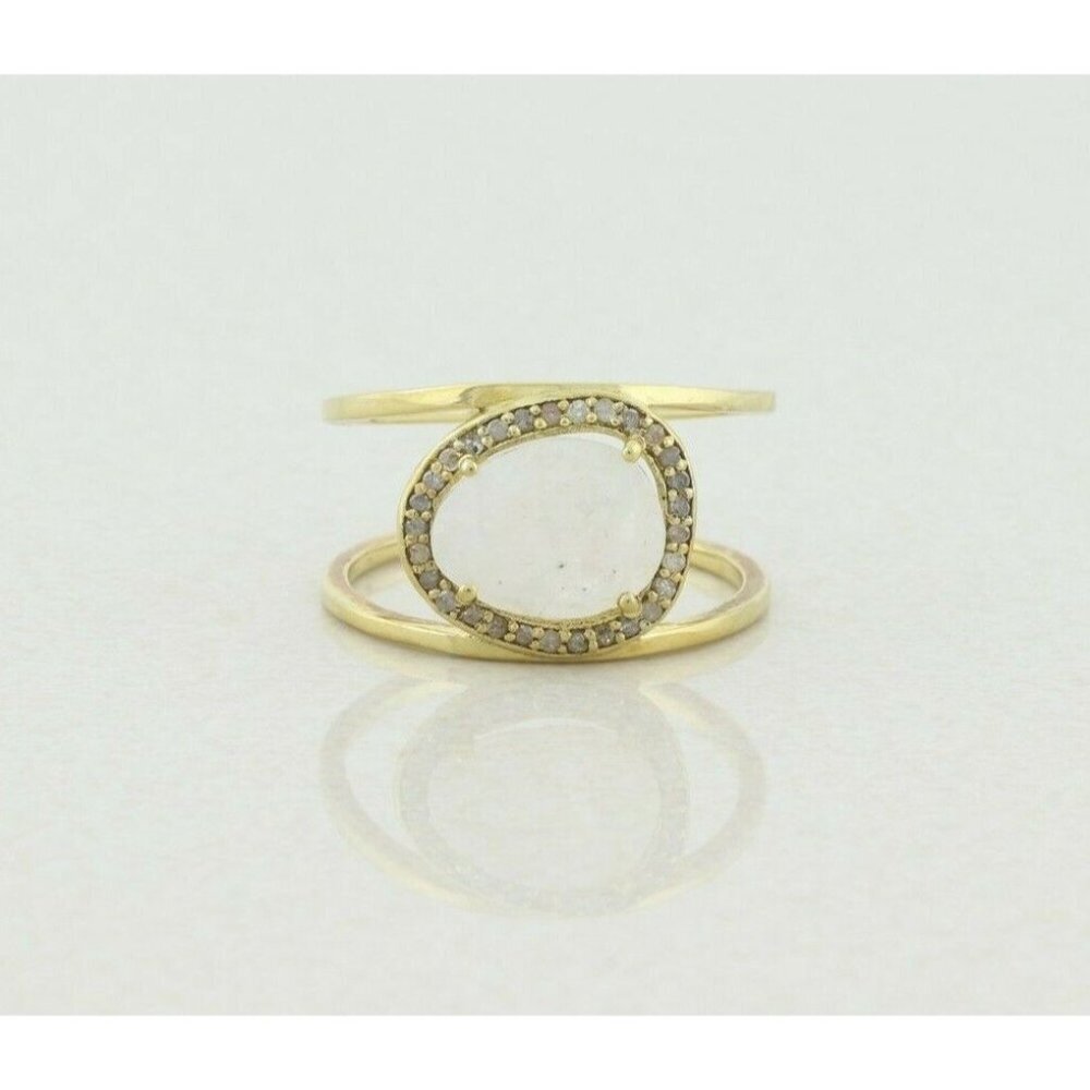 Gold over Sterling Silver Moonstone & Diamond Halo Ring Size 10